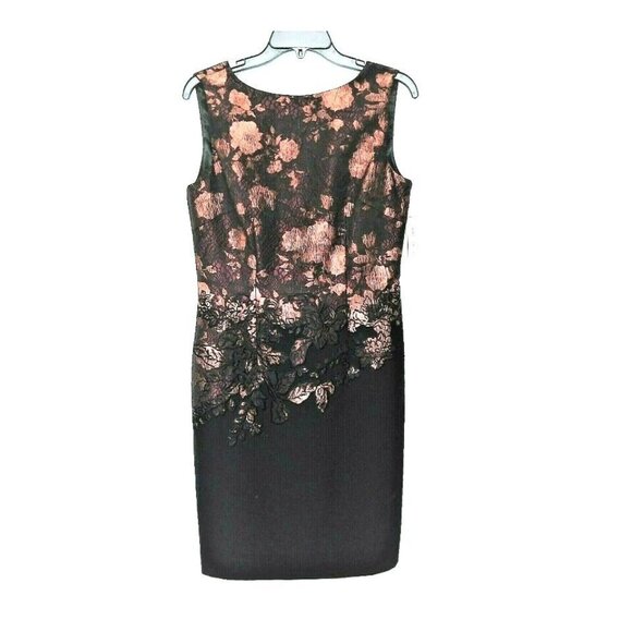 NWT Katherine Kelly Sz 6 Sheath Dress Julie Sleeveless Black Malbec Brocade New - Picture 1 of 6